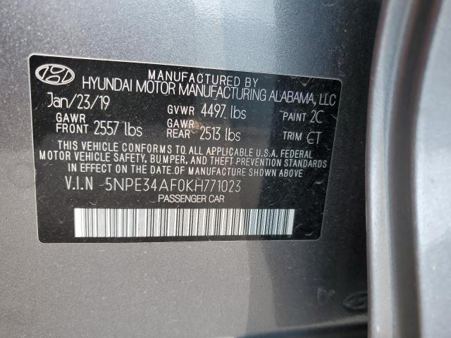 5NPE34AF0KH771023 - 2019 HYUNDAI SONATA LIMITED GRAY photo 12