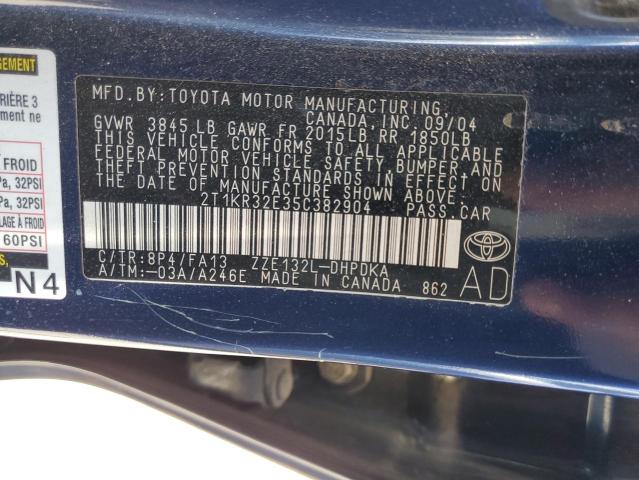 2T1KR32E35C382904 - 2005 TOYOTA COROLLA MA XR BLUE photo 12