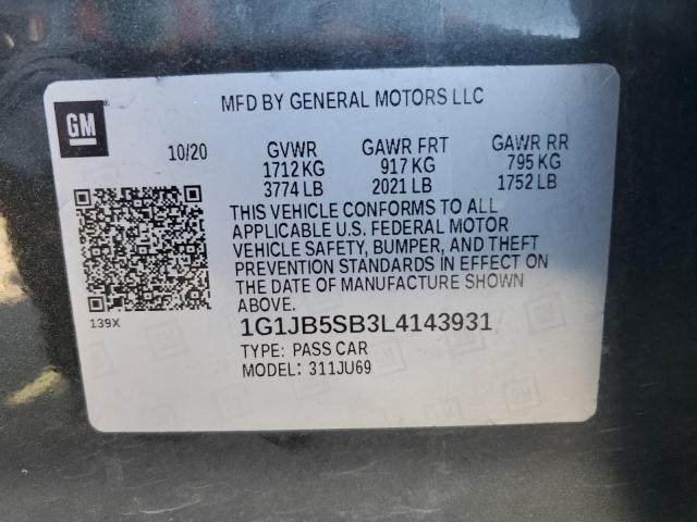 1G1JB5SB3L4143931 - 2020 CHEVROLET SONIC LS BLACK photo 12