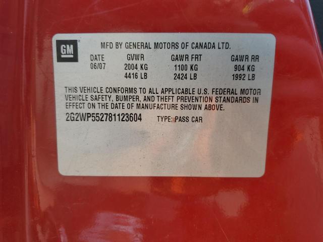 2G2WP552781123604 - 2008 PONTIAC GRAND PRIX 红色 照片 12