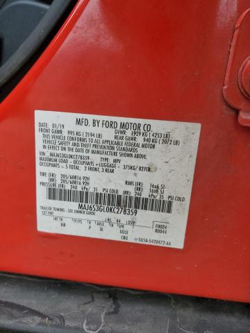 MAJ6S3GL0KC278359 - 2019 FORD ECOSPORT SE წითელი ფოტო 12