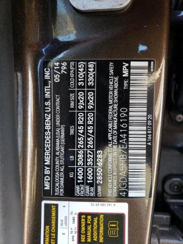 4JGDA5HB7EA416190 - 2014 MERCEDES-BENZ ML 350 4MATIC CHARCOAL photo 13