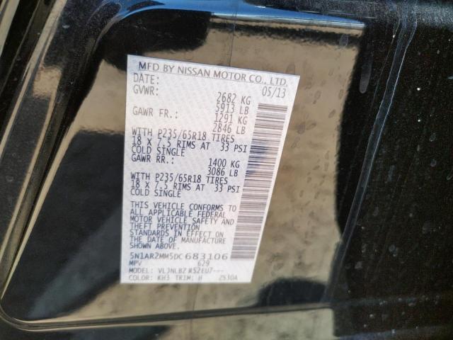 5N1AR2MM5DC683106 - 2013 NISSAN PATHFINDER S BLACK photo 13