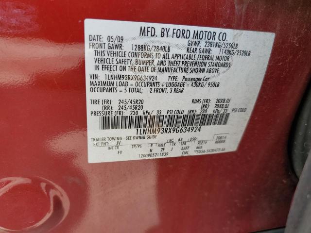 1LNHM93RX9G634924 - 2009 LINCOLN MKS RED photo 12