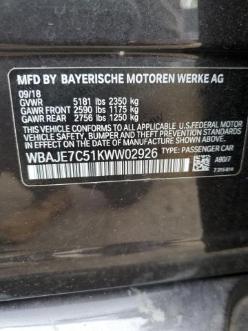 WBAJE7C51KWW02926 - 2019 BMW 540 XI BLACK photo 12