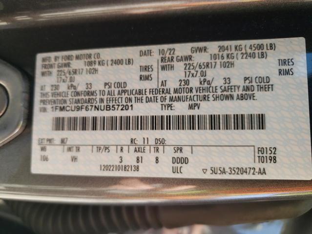 1FMCU9F67NUB57201 - 2022 FORD ESCAPE S Boz foto 13