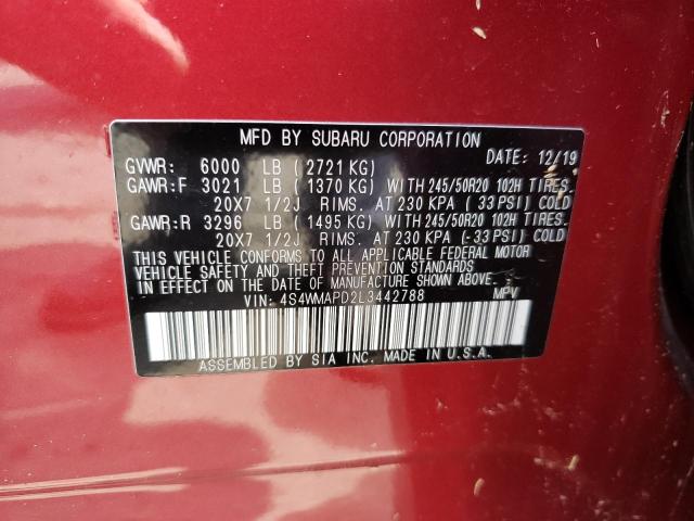 4S4WMAPD2L3442788 - 2020 SUBARU ASCENT LIMITED RED photo 12