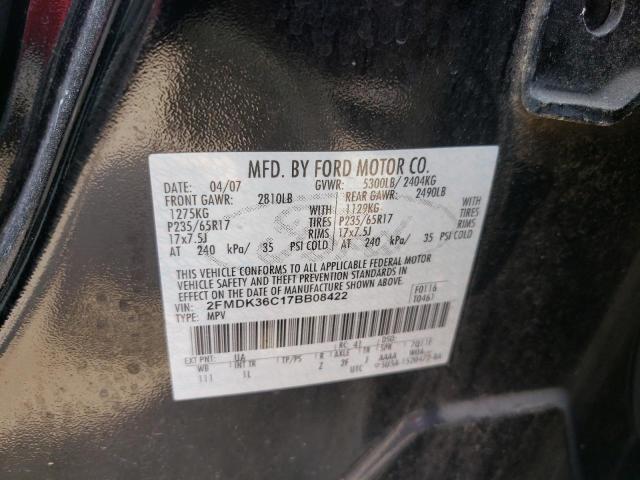 2FMDK36C17BB08422 - 2007 FORD EDGE SE BLACK photo 12