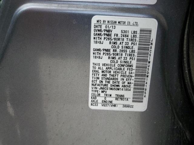 JN8CS1MU5DM141854 - 2013 INFINITI FX37 ნაცრისფერი ფოტო 13