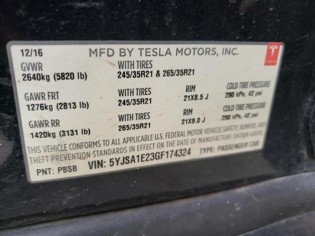 5YJSA1E23GF174324 - 2016 TESLA MODEL S Սև լուսանկար 12