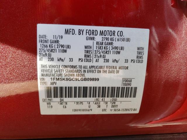 1FM5K8GC9LGB09899 - 2020 FORD EXPLORER ST RED photo 13