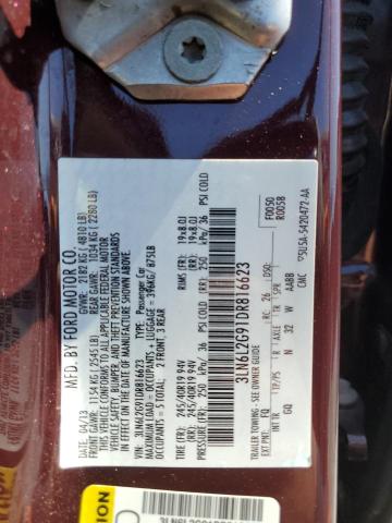 3LN6L2G91DR816623 - 2013 LINCOLN MKZ ბურგუნდია ფოტო 13