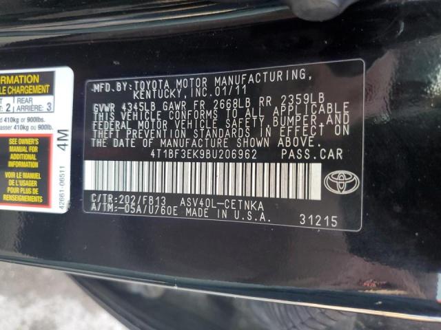 4T1BF3EK9BU206962 - 2011 TOYOTA CAMRY LE BASE BLACK photo 12