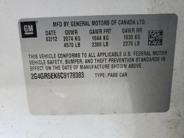 2G4GR5EK6C9178383 - 2012 BUICK REGAL 白色 照片 12