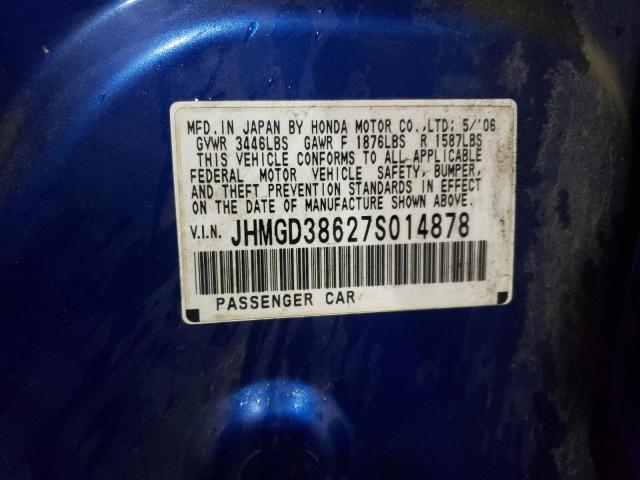 JHMGD38627S014878 - 2007 HONDA FIT S BLUE photo 12
