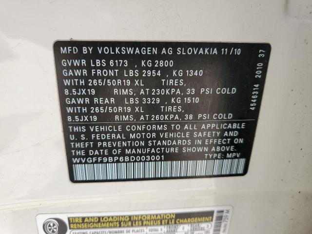 WVGFF9BP6BD003001 - 2011 VOLKSWAGEN TOUAREG V6 WHITE photo 14