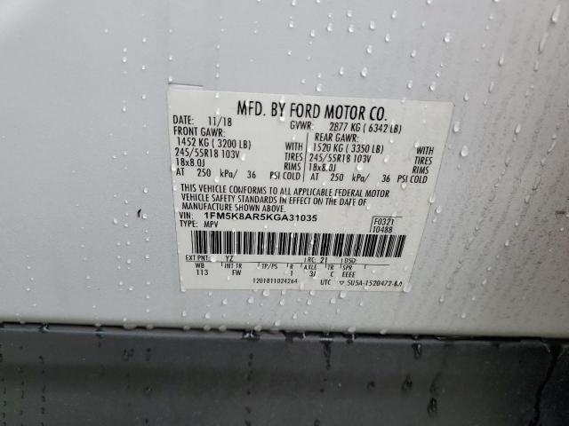 1FM5K8AR5KGA31035 - 2019 FORD EXPLORER POLICE INTERCEPTOR 白色 照片 13