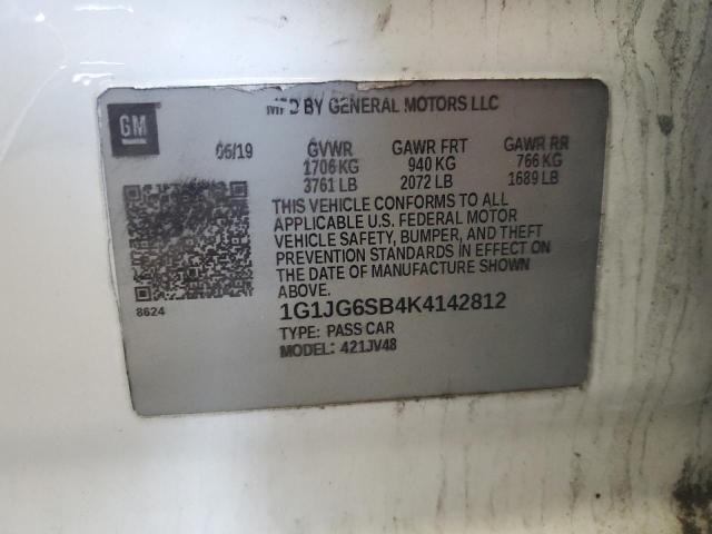 1G1JG6SB4K4142812 - 2019 CHEVROLET SONIC WHITE photo 12