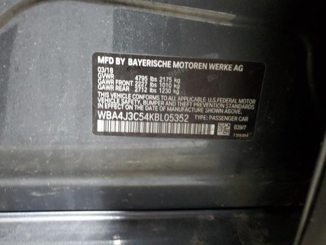 WBA4J3C54KBL05352 - 2019 BMW 430XI GRAN COUPE GRAY photo 12