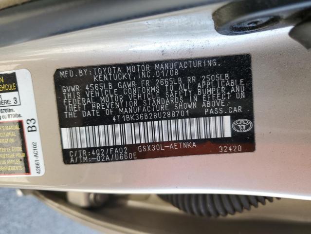 4T1BK36B28U288701 - 2008 TOYOTA AVALON XL TAN photo 12