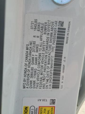 2HGFE2F51NH515717 - 2022 HONDA CIVIC SPORT 白色 照片 13