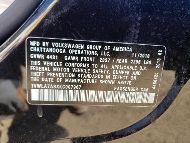 1VWLA7A3XKC007967 - 2019 VOLKSWAGEN PASSAT WOLFSBURG BLACK photo 13