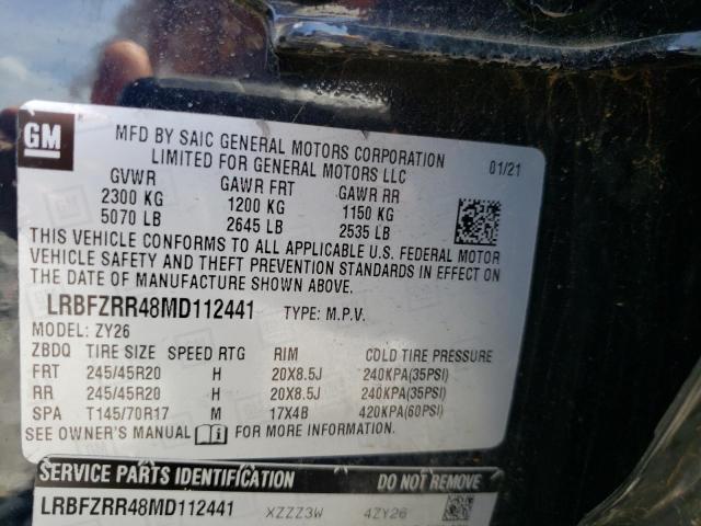LRBFZRR48MD112441 - 2021 BUICK ENVISION AVENIR BLACK photo 12