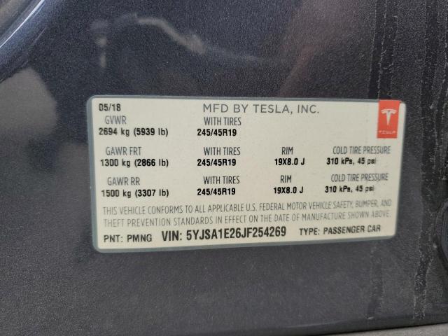 5YJSA1E26JF254269 - 2018 TESLA MODEL S Գրաֆիտ լուսանկար 12