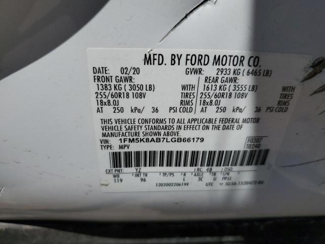 1FM5K8AB7LGB66179 - 2020 FORD EXPLORER POLICE INTERCEPTOR WHITE photo 13