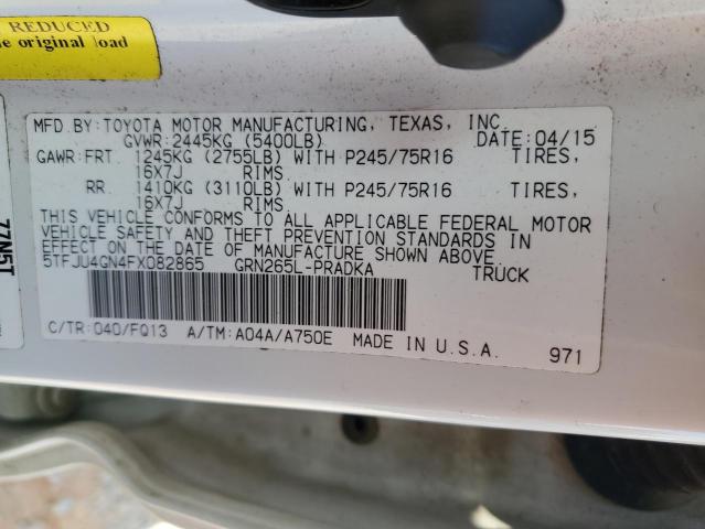 5TFJU4GN4FX082865 - 2015 TOYOTA TACOMA DOUBLE CAB PRERUNNER WHITE photo 12