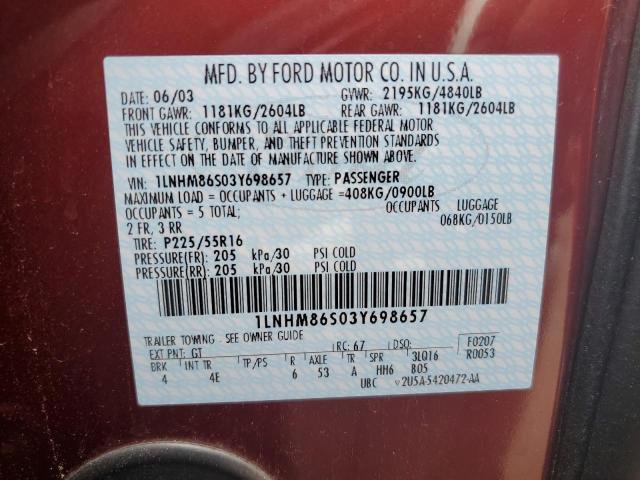 1LNHM86S03Y698657 - 2003 LINCOLN LS MAROON photo 12