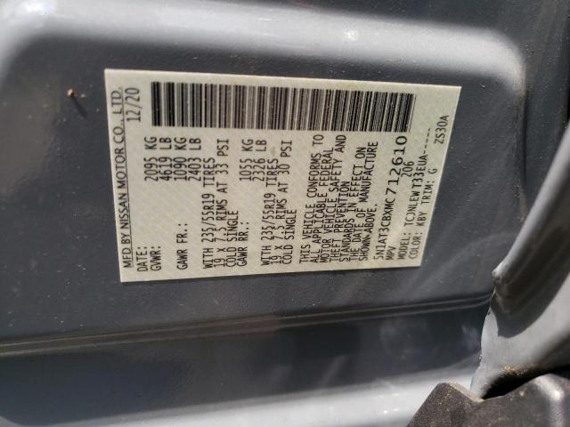 5N1AT3CBXMC712610 - 2021 NISSAN ROGUE SL GRAY photo 12