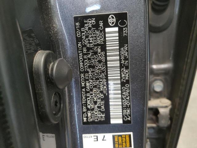 JTDKARFP5J3074898 - 2018 TOYOTA PRIUS PRIM ნაცრისფერი ფოტო 12