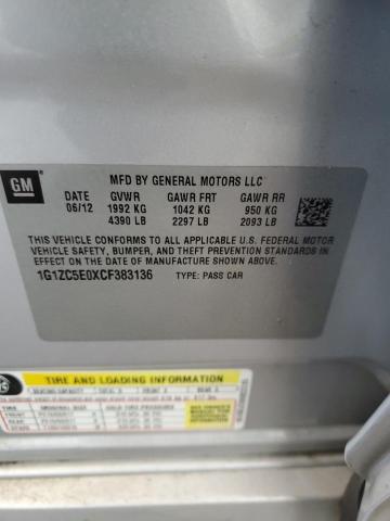 1G1ZC5E0XCF383136 - 2012 CHEVROLET MALIBU 1LT SILVER photo 12