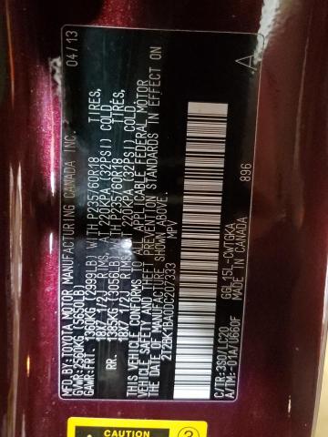 2T2BK1BA0DC207333 - 2013 LEXUS RX 350 BASE ბურგუნდია ფოტო 13