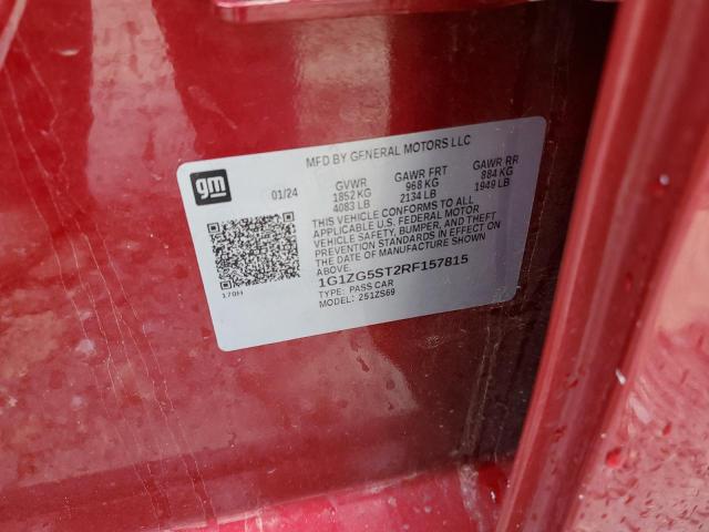 1G1ZG5ST2RF157815 - 2024 CHEVROLET MALIBU RS MAROON photo 12