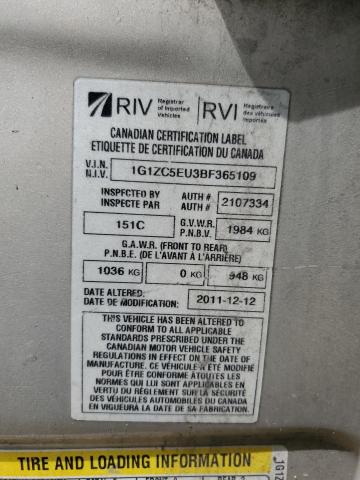 1G1ZC5EU3BF365109 - 2011 CHEVROLET MALIBU 1LT 棕色 照片 12