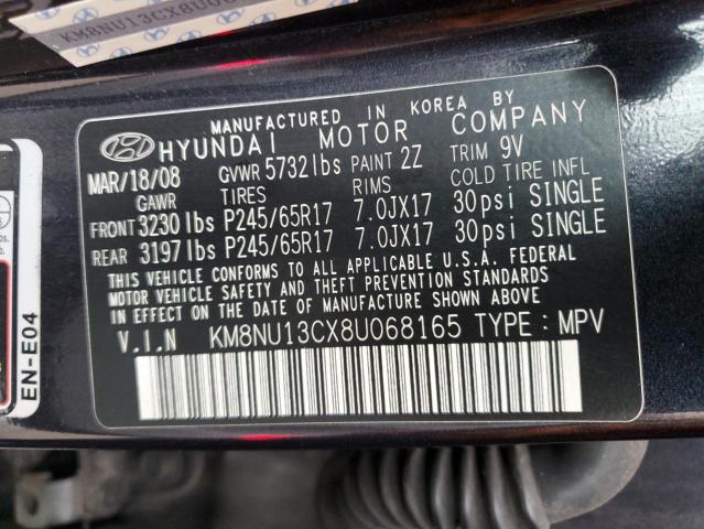 KM8NU13CX8U068165 - 2008 HYUNDAI VERACRUZ GLS BLACK photo 13