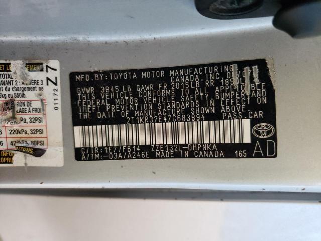 2T1KR32E47C683894 - 2007 TOYOTA COROLLA MA XR GRAY photo 12
