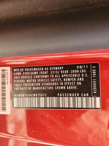 WVWBM7AJ4CW075072 - 2012 VOLKSWAGEN GOLF Կարմիր լուսանկար 12