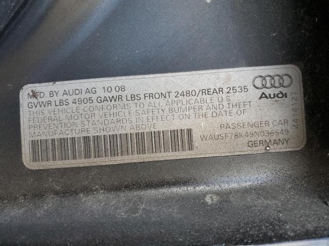 WAUSF78K49N036549 - 2009 AUDI A4 PREMIUM PLUS BLACK photo 12