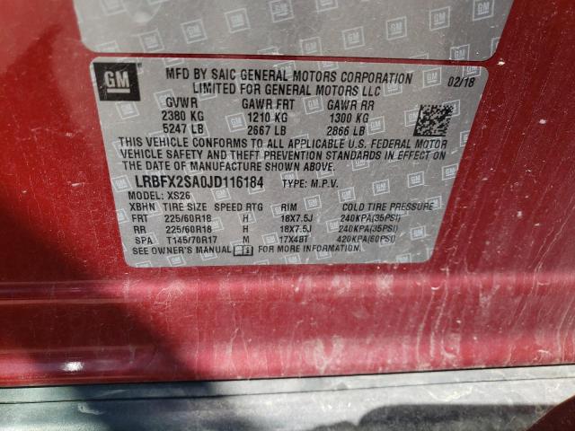 LRBFX2SA0JD116184 - 2018 BUICK ENVISION ESSENCE Կարմիր լուսանկար 13