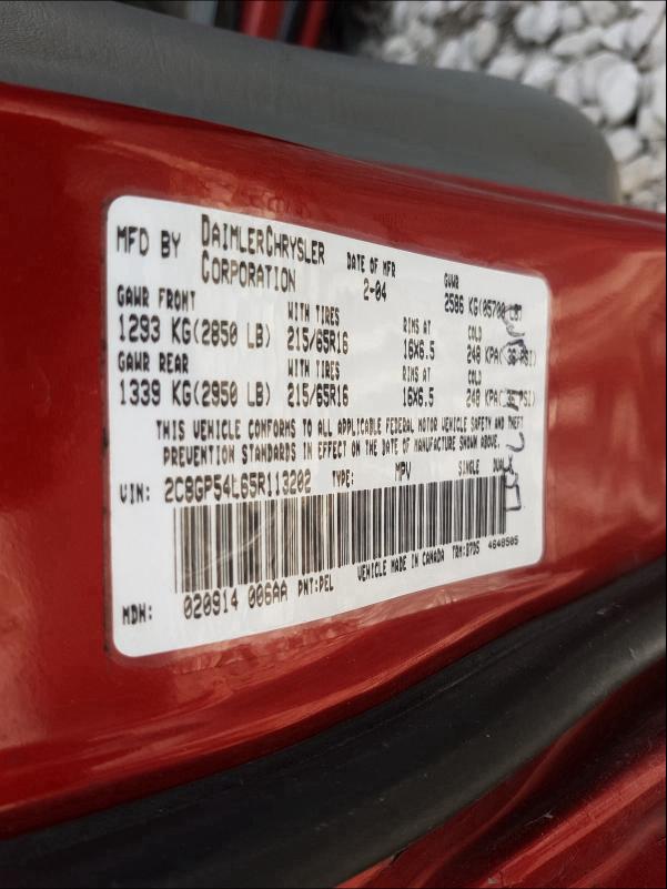 2C8GP54L65R113202 - 2005 CHRYSLER TOWN & COU TOURING 红色 照片 10