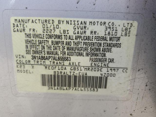 3N1AB6AP7AL655583 - 2010 NISSAN SENTRA 2.0 SILVER photo 12