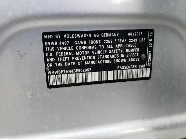 WVWBP7AN4GE502952 - 2016 VOLKSWAGEN CC BASE SILVER photo 12