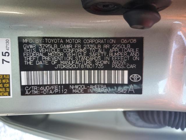 JTDKB20U187801735 - 2008 TOYOTA PRIUS 绿色 照片 12