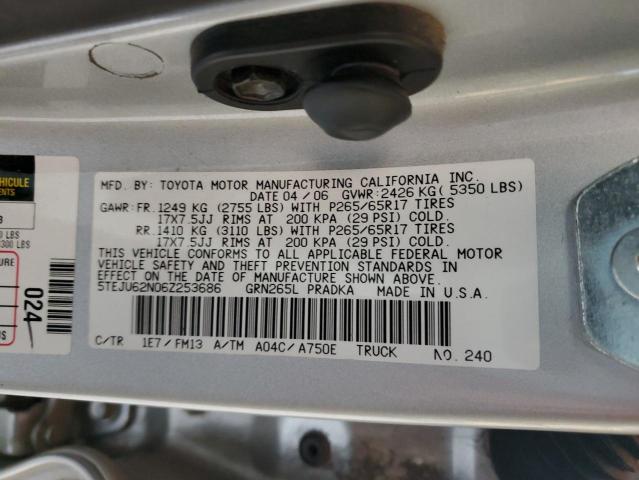 5TEJU62N06Z253686 - 2006 TOYOTA TACOMA DOUBLE CAB PRERUNNER SILVER photo 12