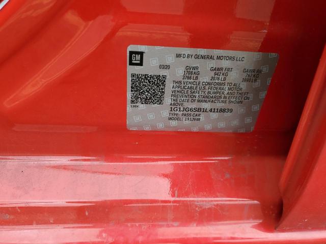 1G1JG6SB1L4118839 - 2020 CHEVROLET SONIC RED photo 13