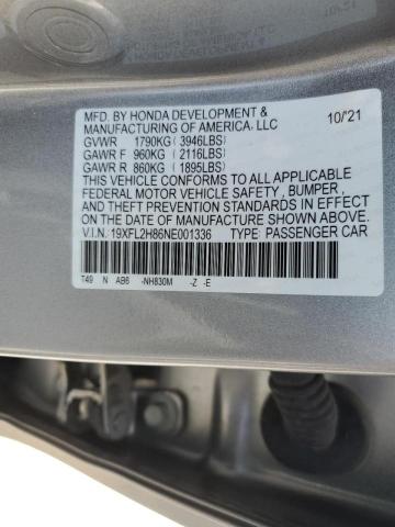 19XFL2H86NE001336 - 2022 HONDA CIVIC SPORT 银色 照片 12