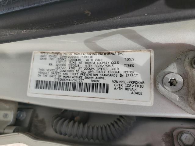 5TEGN92N43Z161517 - 2003 TOYOTA TACOMA DOUBLE CAB PRERUNNER SILVER photo 12